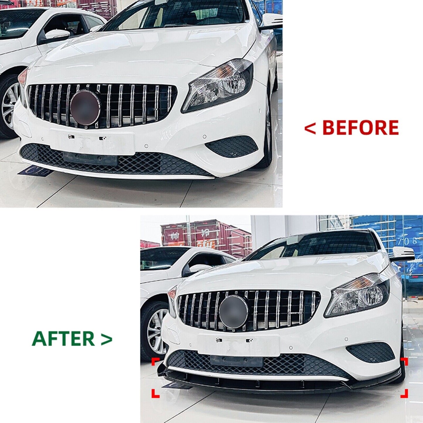 1Set Front Bumper Spoiler Lip Kit For Mercedes-Benz A Class W176 2013-2015 Black