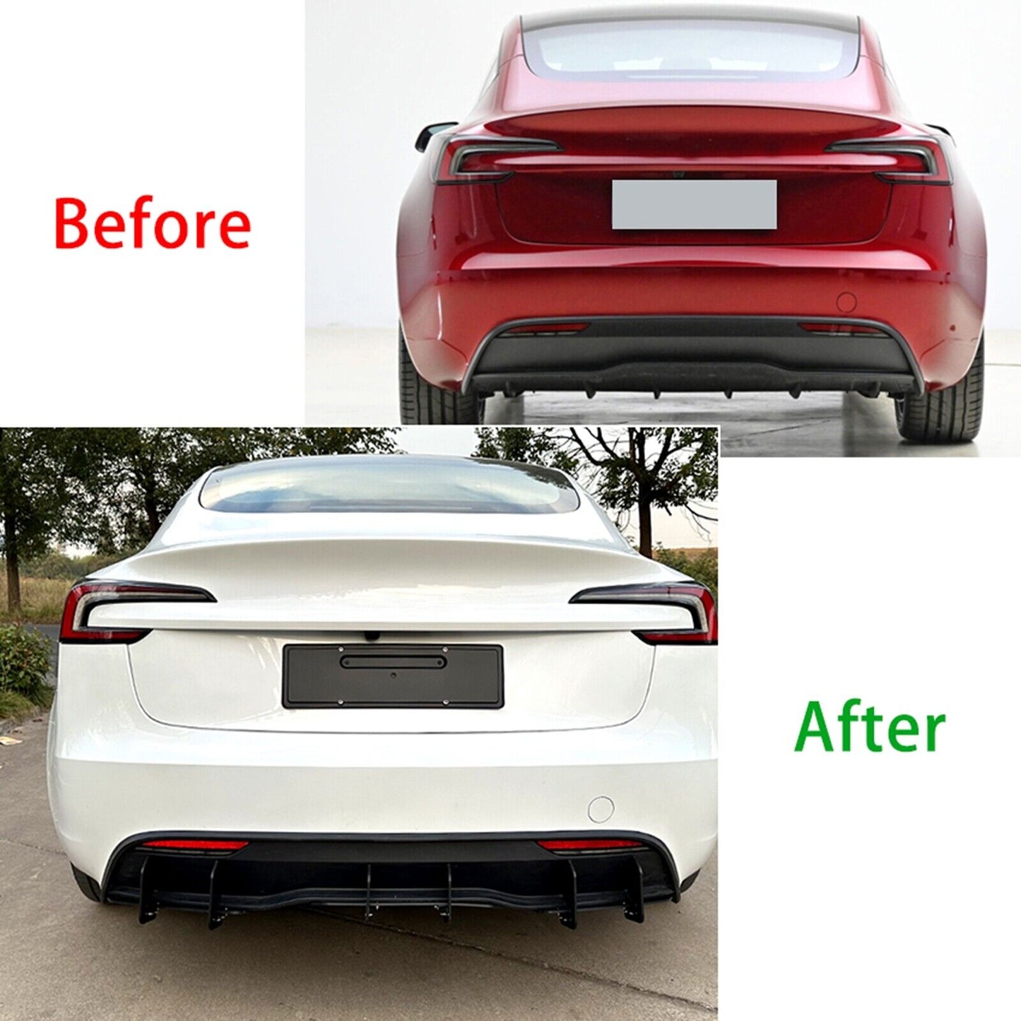 Rear Bumper Diffuser Lip Shark Fin Cover fits Tesla Model 3 2023-2024 Black
