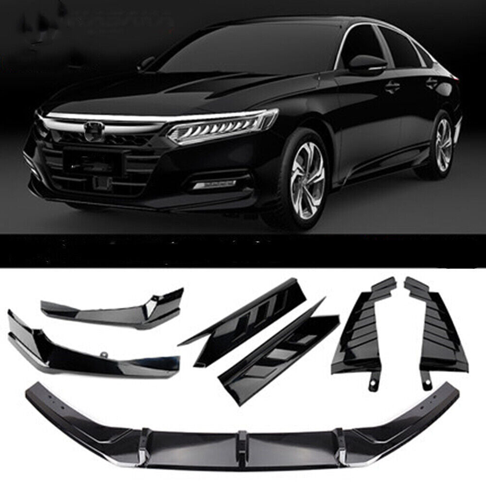 Gloss Black Front Bumper Spoiler Rear Side Cover Lip Kit fits Honda Accord 18-20