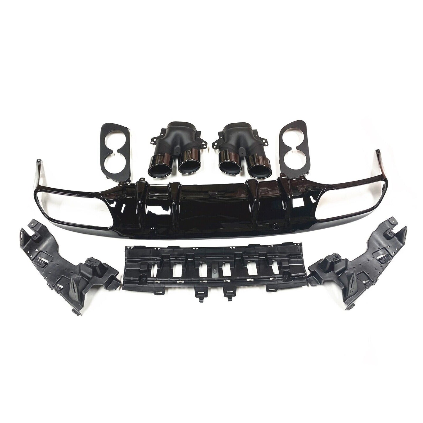 Rear Diffuser Lip + Exhaust Pipe Black fits Mercedes W205 15-21 2 Door C43 Style