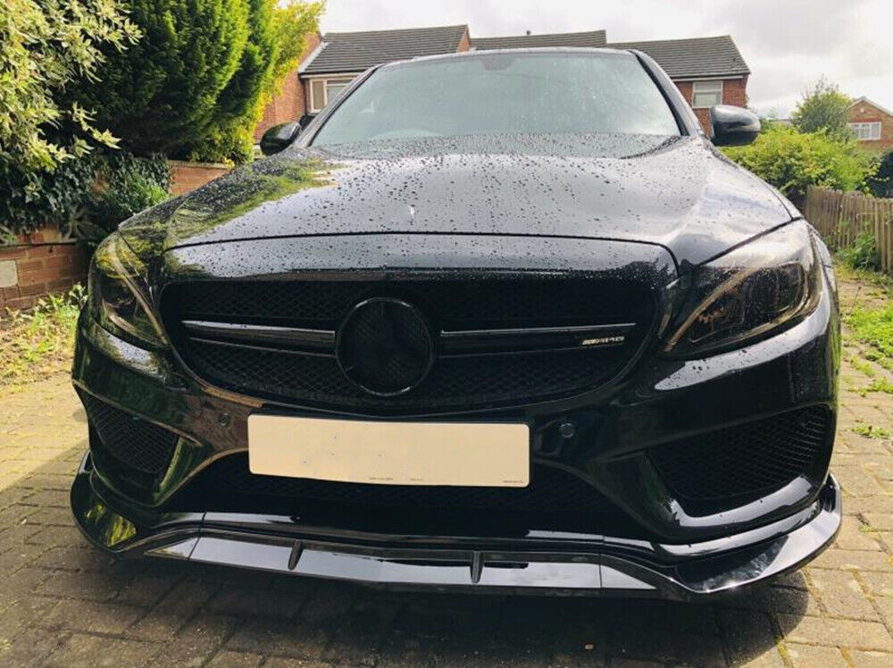 Black Front Bumper Spoiler Splitter Lip Fit fits Benz C-Class W205 Sport 2015-18