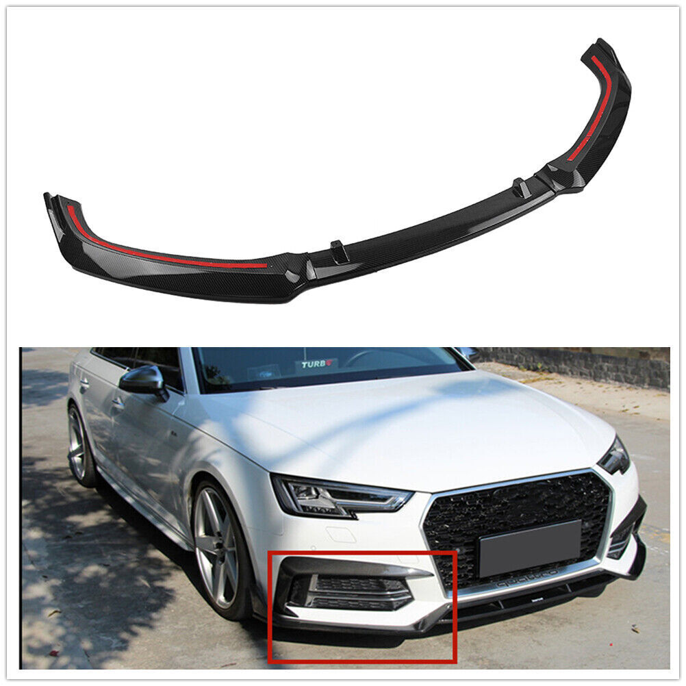 Carbon Fiber Look Front Bumper Spoiler Lip fits 2017-2019 Audi A4 B9 S4 Sedan