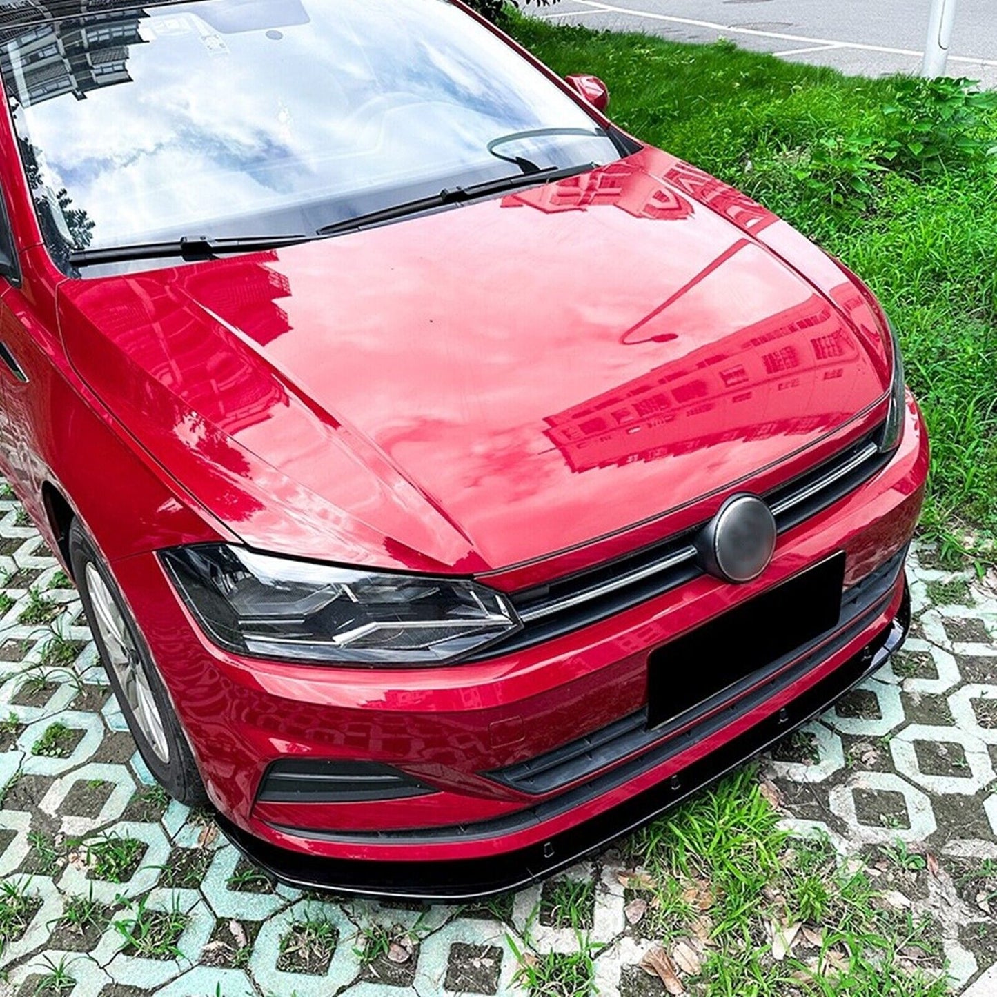 Gloss Black Front Bumper Spoiler Lip fits VW Polo MK6 GTI 19-22 Hatchback 5 Door