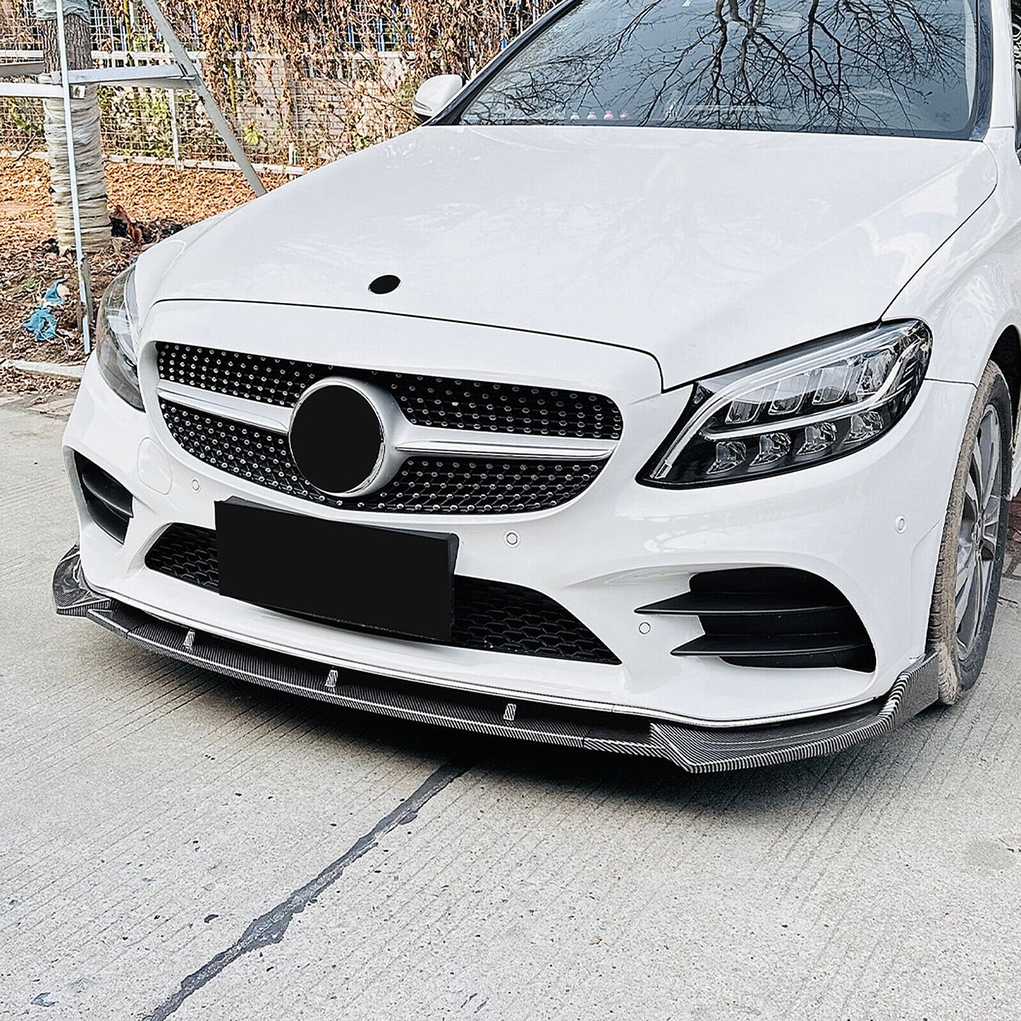 Carbon Style Front Spoiler Splitter Lip fits Mercedes Benz C Class W205 2019-2021