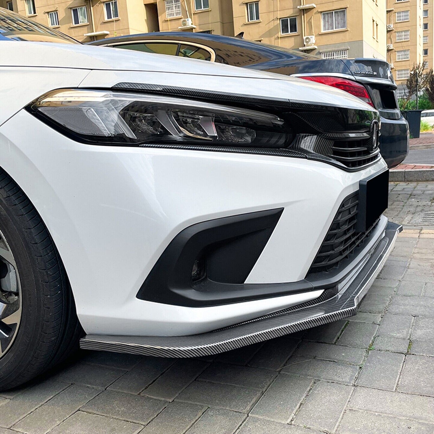 Carbon Style Front Bumper Spoiler Lip fits Honda Civic 11th 21-24 Hatchback Sedan