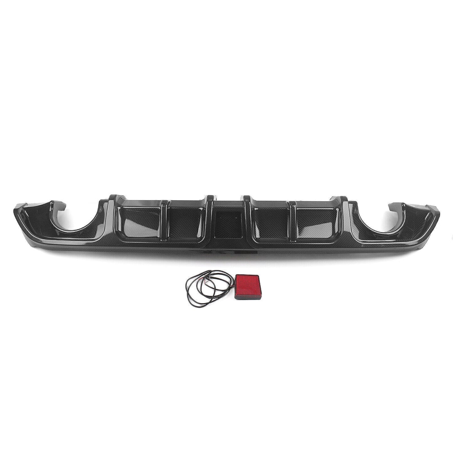 fits Infiniti Q60 2017-22 ABS Rear Bumper Diffuser Lip With LED Light Carbon Look