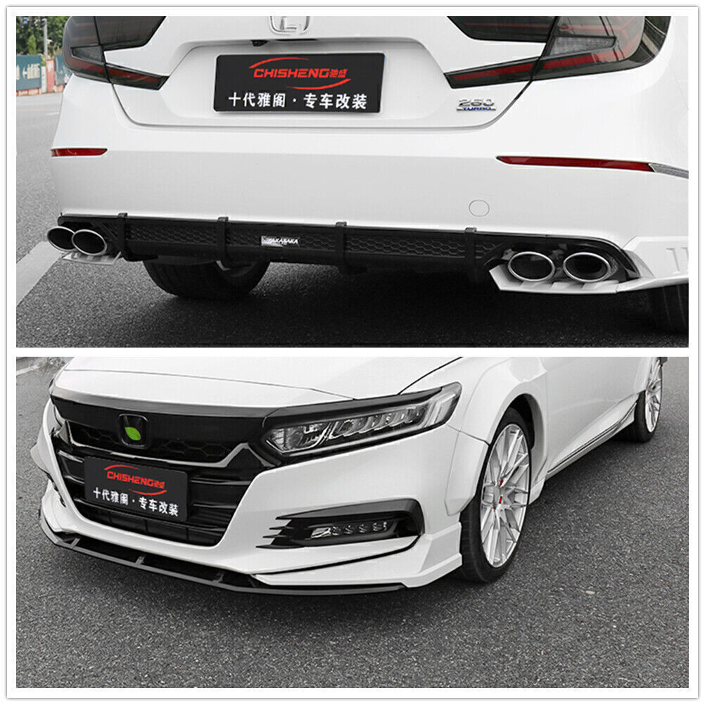 fits Honda Accord 2018+ Front Bumper Spoiler Cover Trim & Rear Diffuser Black