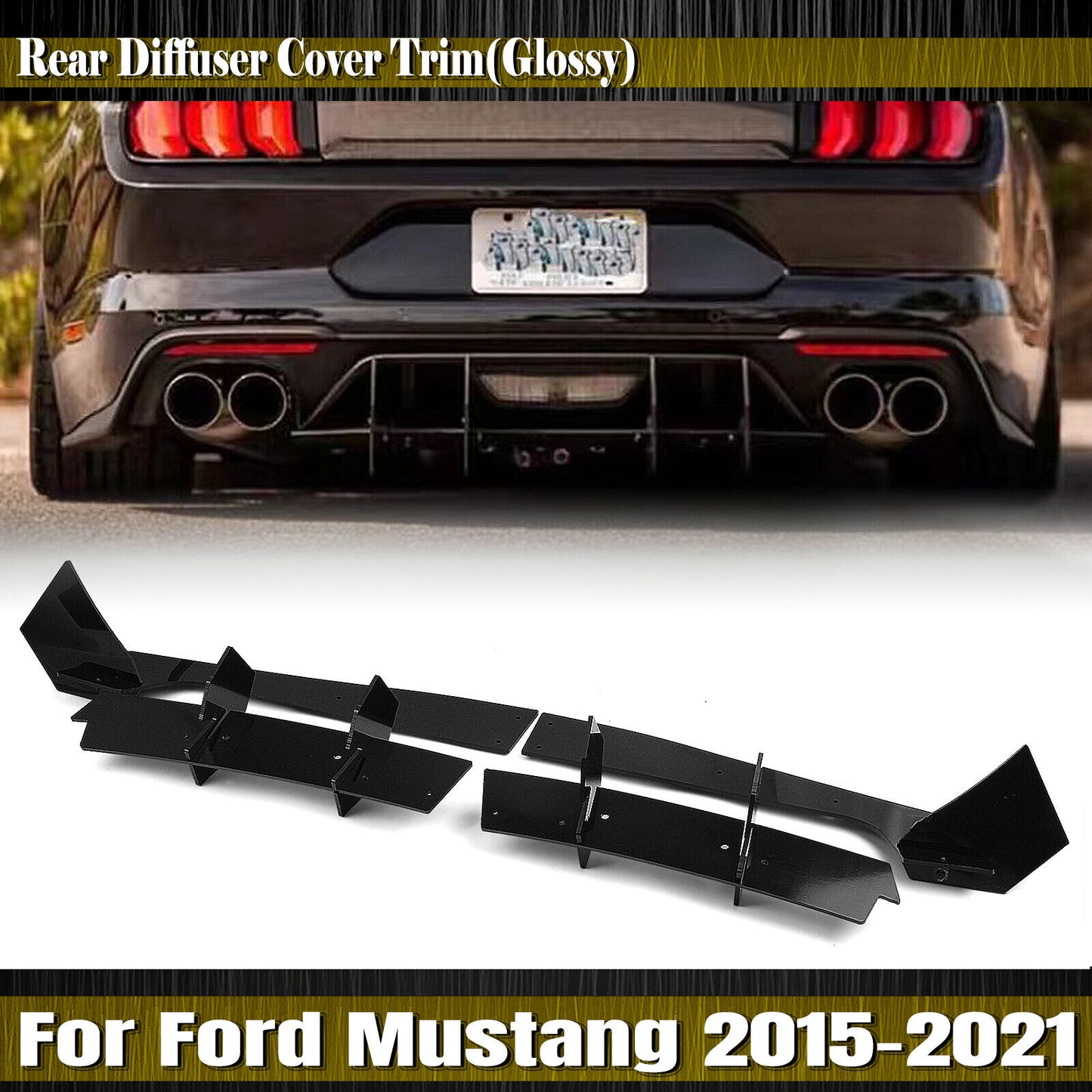 3855451BK Rear Bumper Diffuser Lip Valance Apron fits fitsd Mustang 15-21 Black