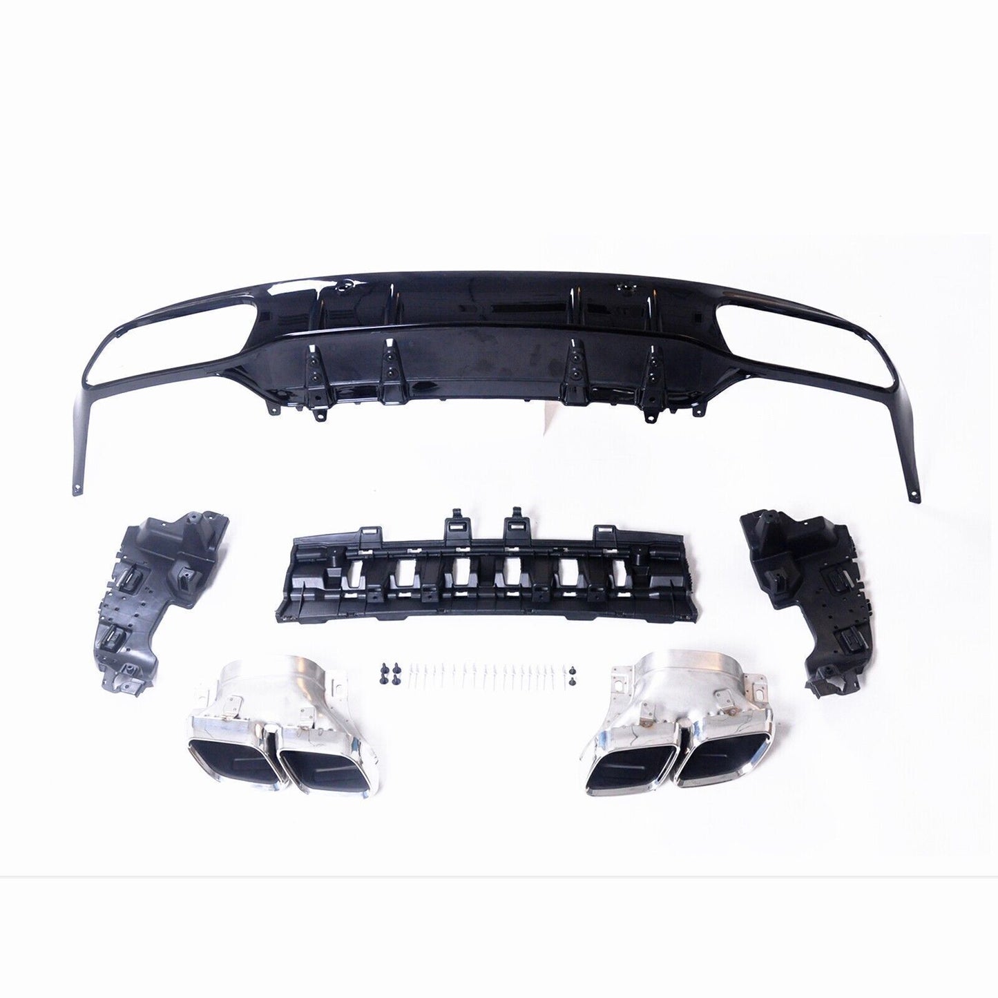 Rear Diffuser+Silver Exhaust Pipe+Mount Bracket Kit fits Benz W205 C 15-21 2Door