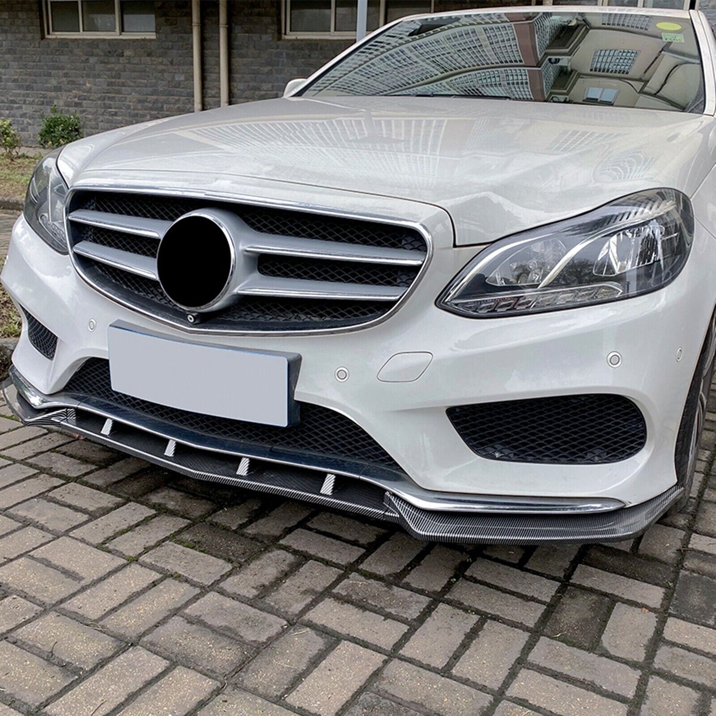 fits Mercedes Benz W212 Sport 13-15 Carbon Fiber Look Front Spoiler Lip Splitter