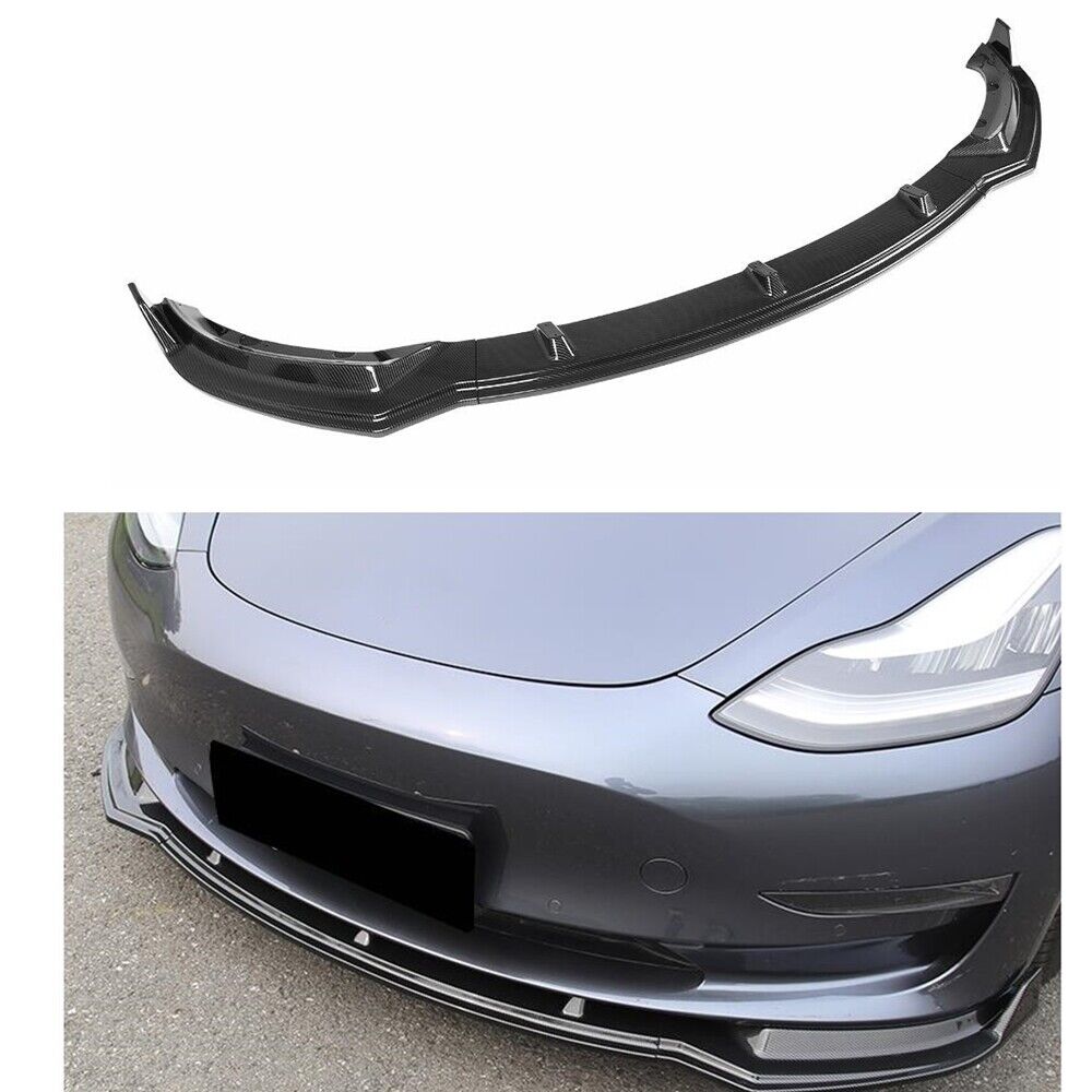 fits Tesla Model 3 2017-2023 Front Bumper Spoiler Splitter Lip Carbon Fiber Look
