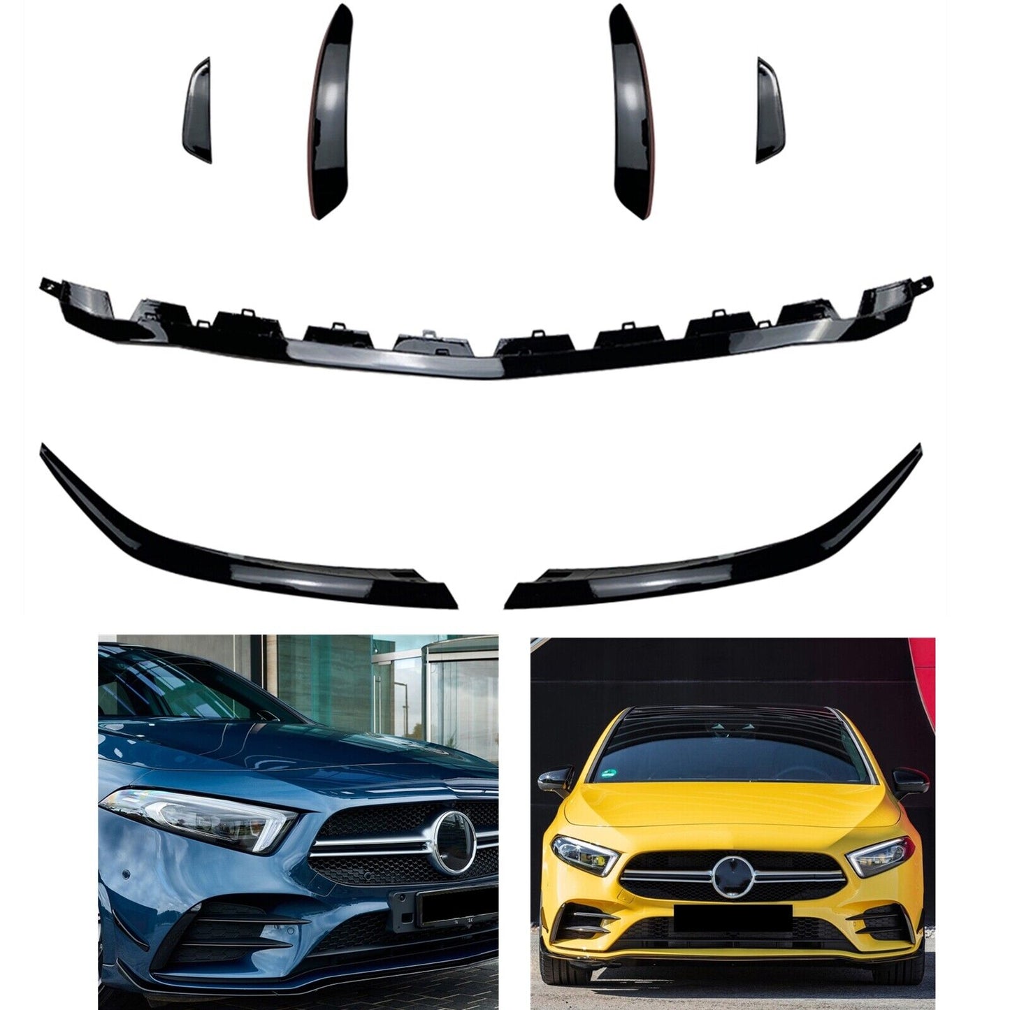 Front Bumper Spoiler Lip Cover Trim Kit fits Benz W177 A180 A35 AMG 2019-24 Black