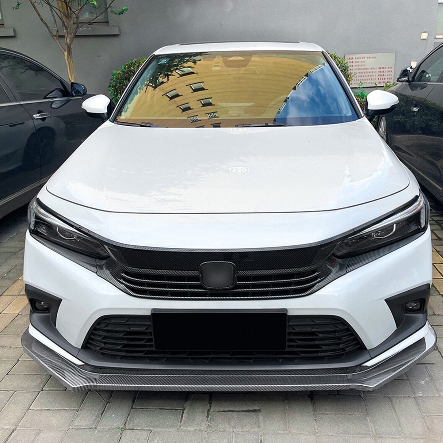 Carbon Style Front Bumper Spoiler Lip fits Honda Civic 11th 21-24 Hatchback Sedan