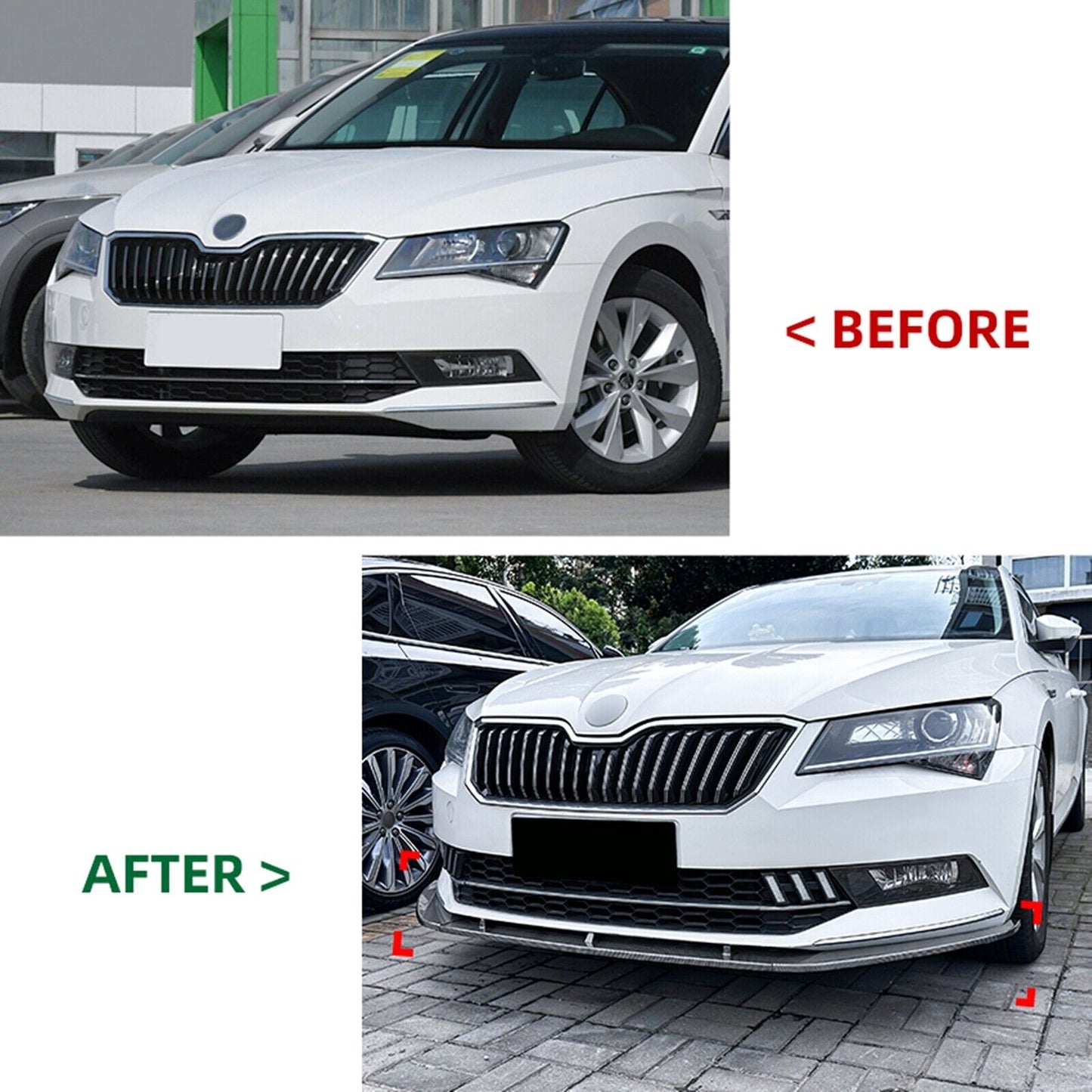 3x Gloss Black Front Spoiler Lip Kit fits Skoda Superb B8 2016-2018 2017 3pcs