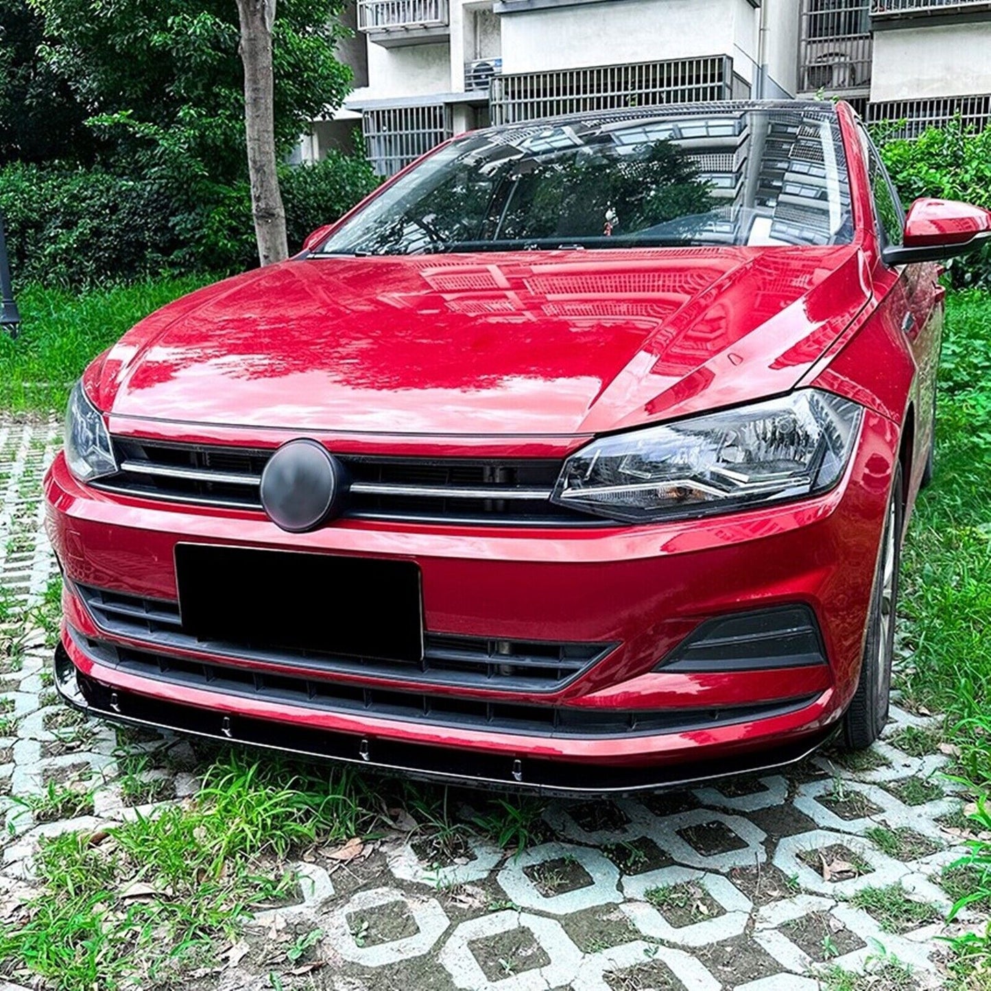Gloss Black Front Bumper Spoiler Lip fits VW Polo MK6 GTI 19-22 Hatchback 5 Door