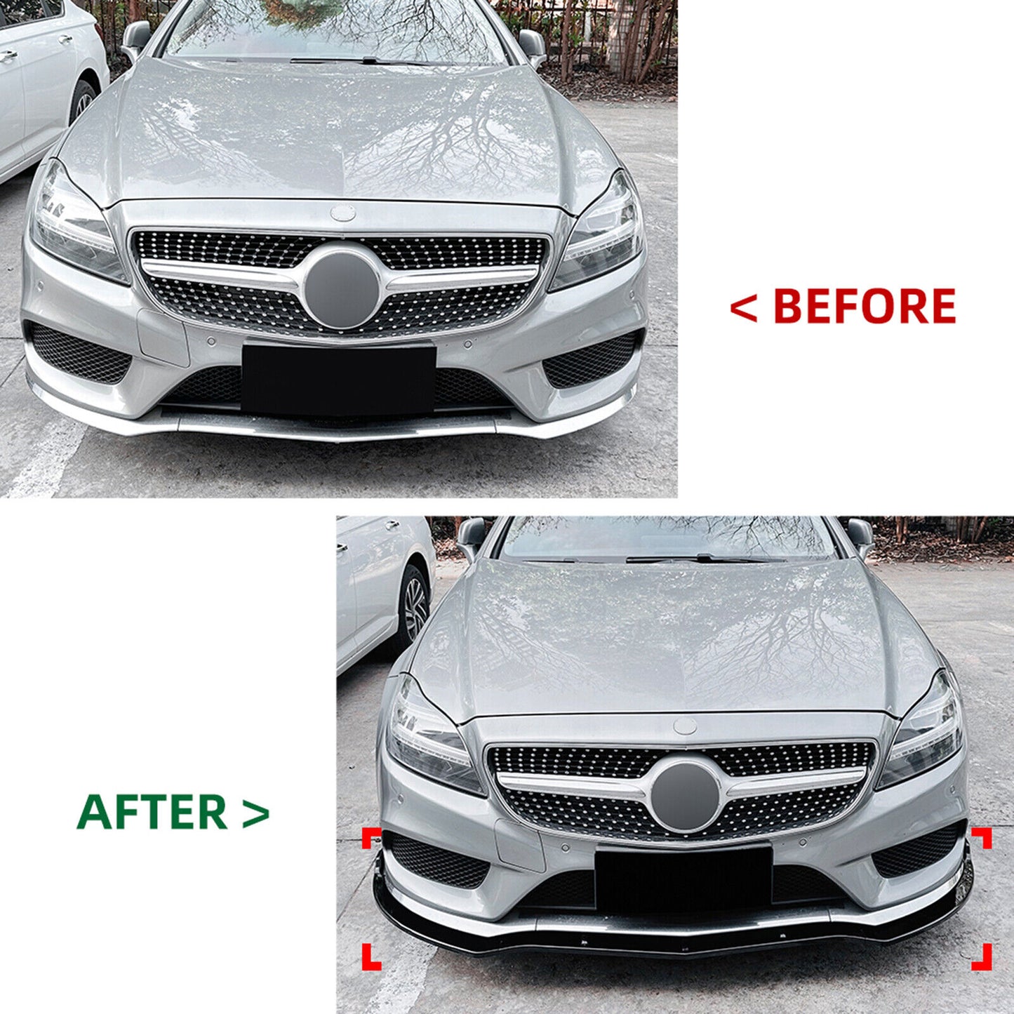 Front Bumper Spoiler Lip fits Benz CLS Class C218 X218 CLS550 14-17 Gloss Black