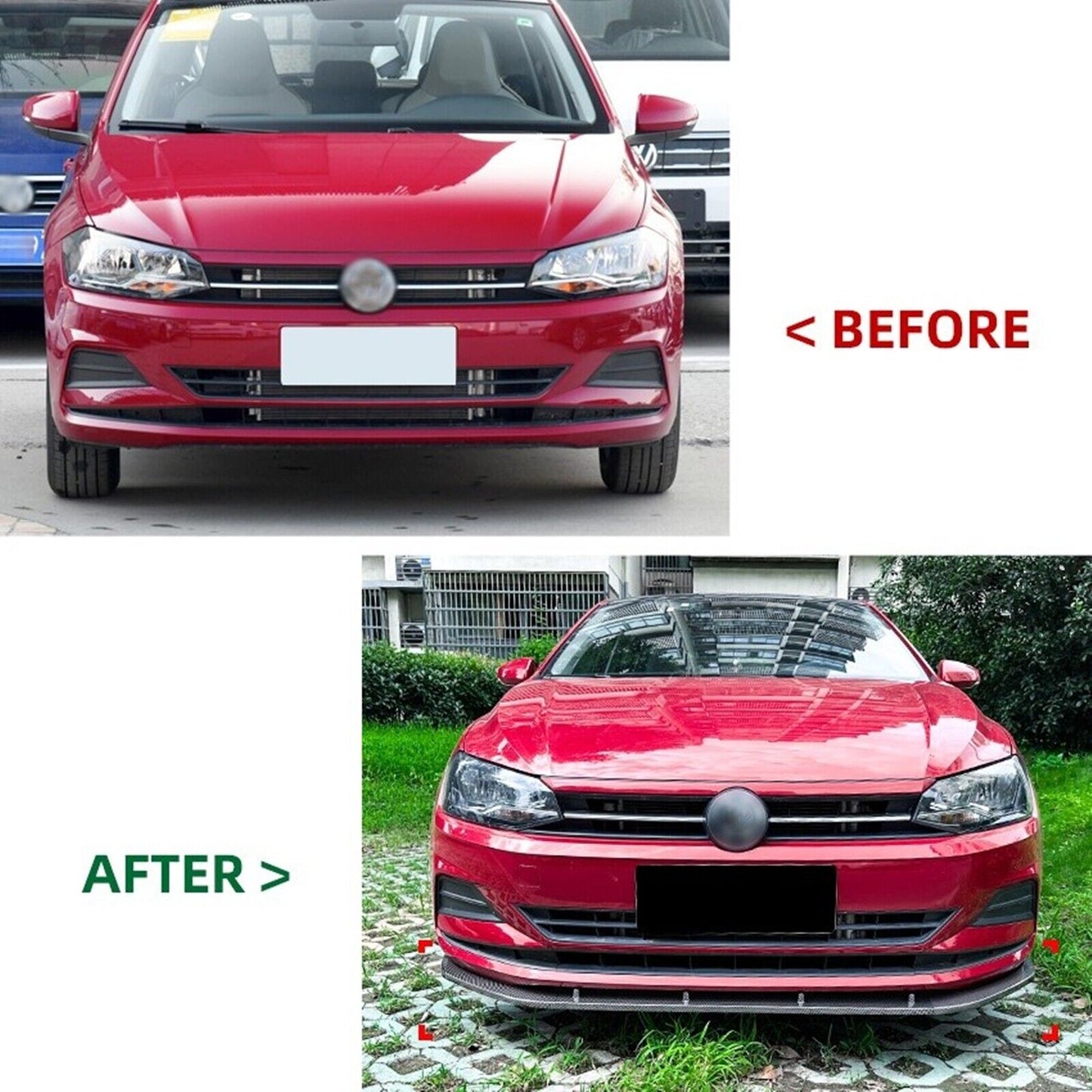 Gloss Black Front Bumper Spoiler Lip fits VW Polo MK6 GTI 19-22 Hatchback 5 Door