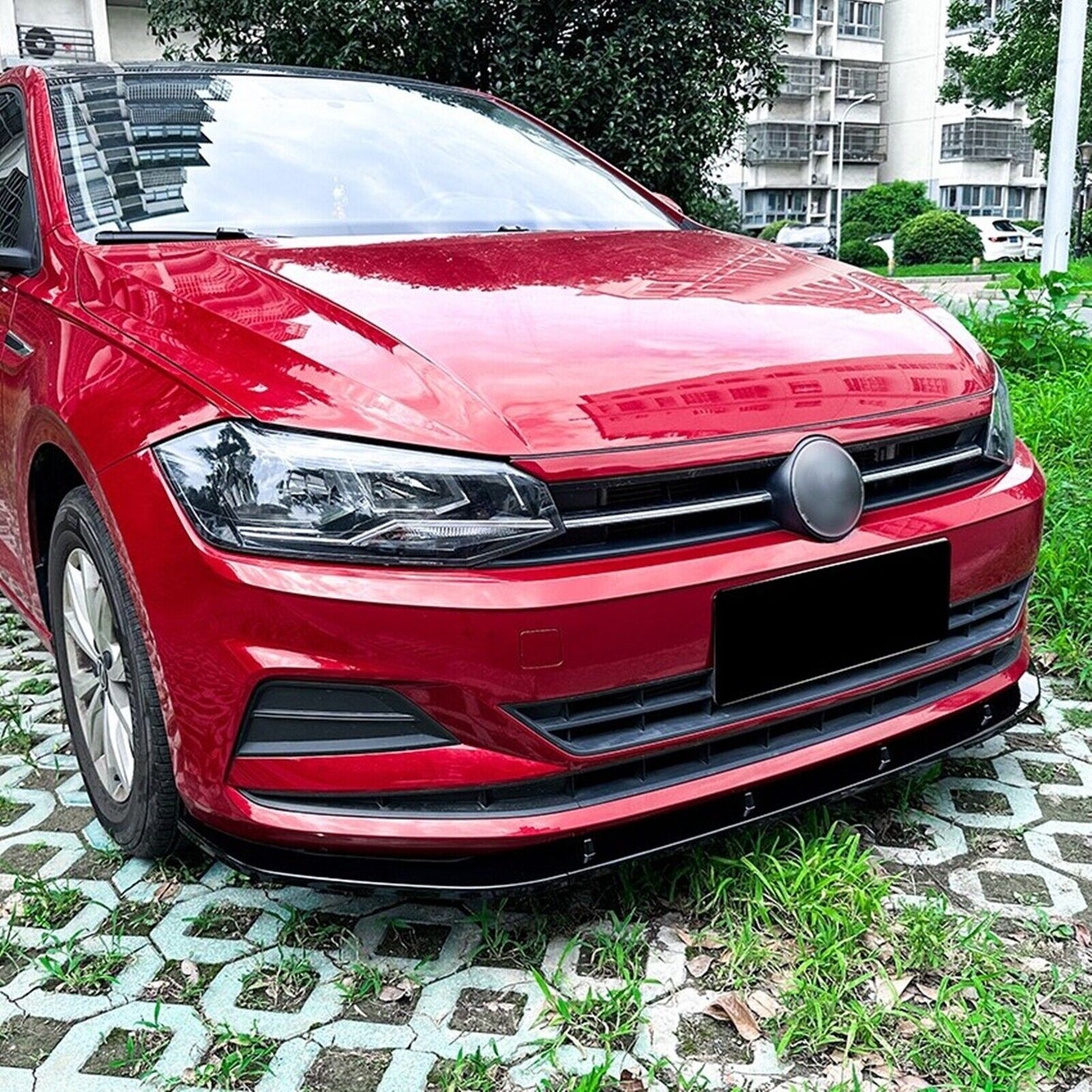 Gloss Black Front Bumper Spoiler Lip fits VW Polo MK6 GTI 19-22 Hatchback 5 Door