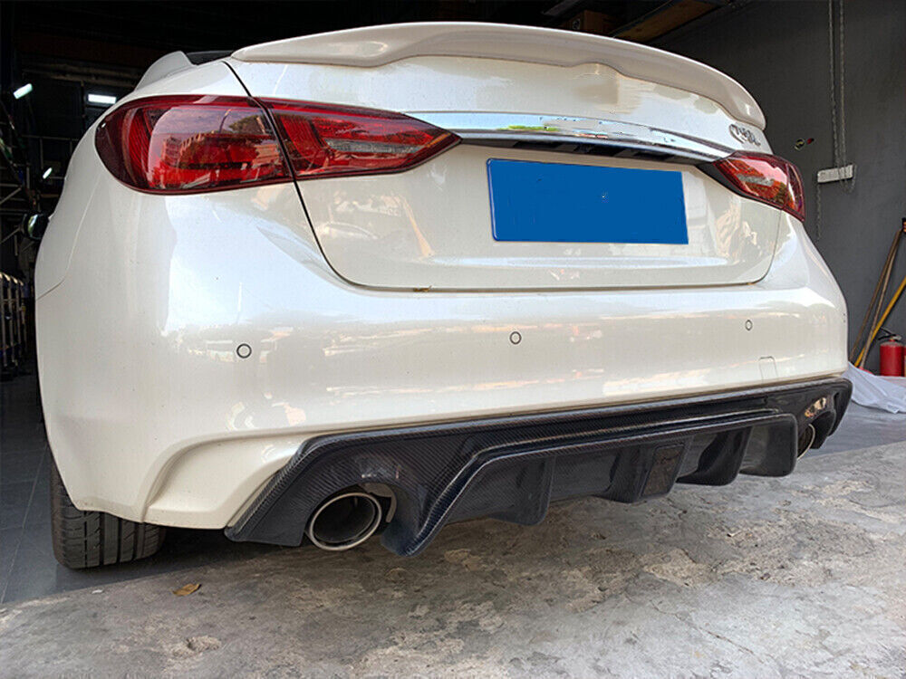 Carbon Fiber Rear Bumper Diffuser Lip W/Light fits Infiniti Q50 2014-2017 Black