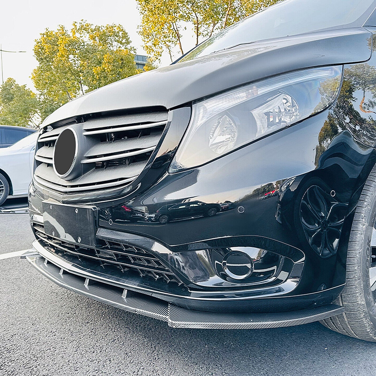 Front Bumper Spoiler Lip Bodykit fits Benz V Class W447 2016-2024 Carbon Look