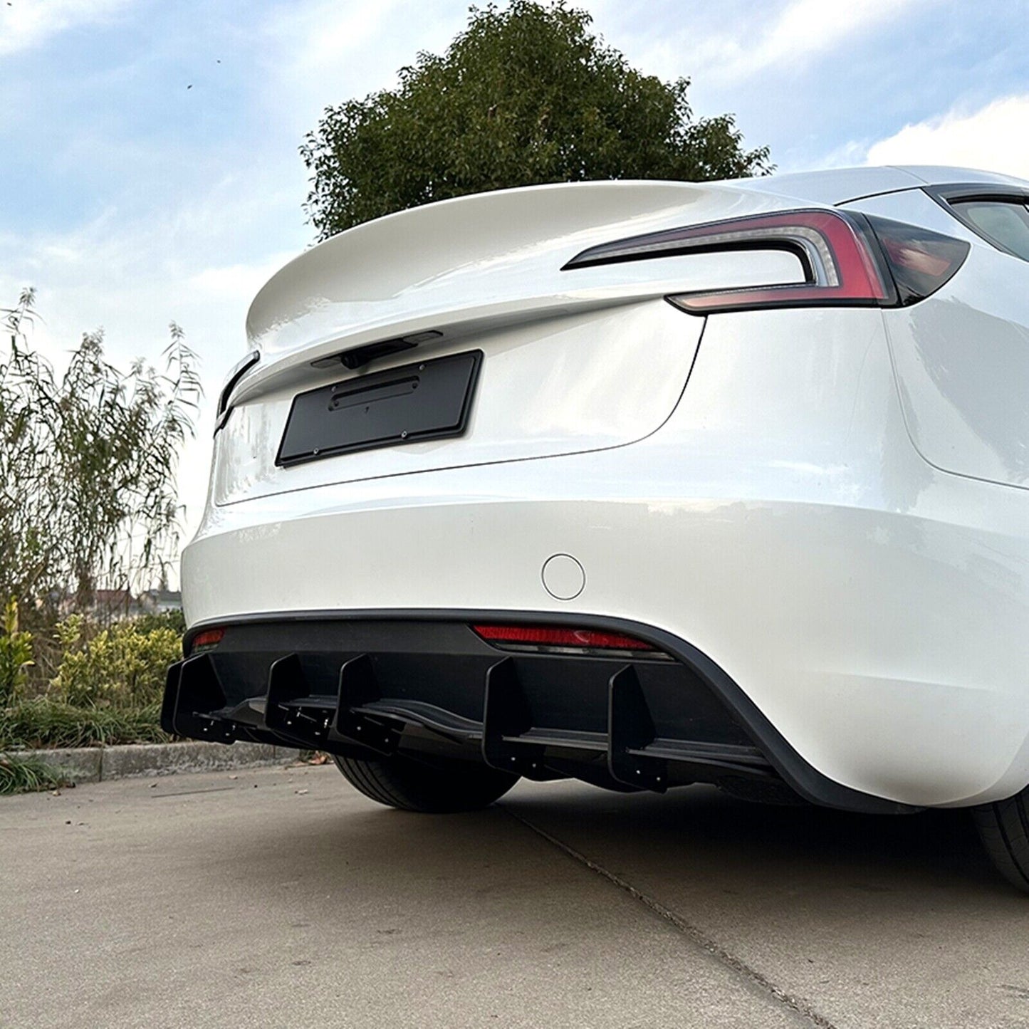 Rear Bumper Diffuser Lip Shark Fin Cover fits Tesla Model 3 2023-2024 Black