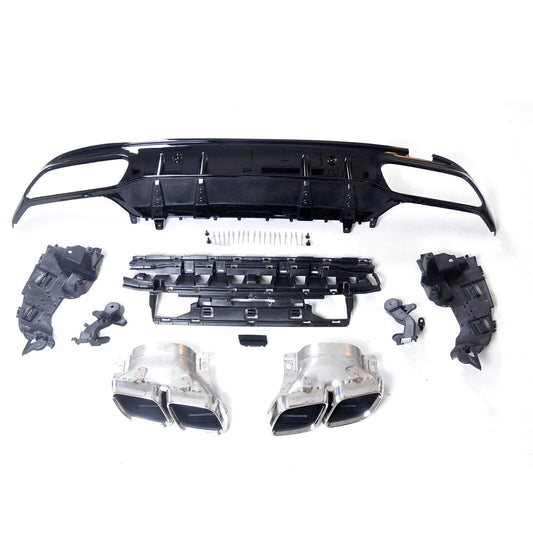 Rear Bumper Diffuser Lip + Exhaust Pipe Kit Silver fits Mercedes Benz W205 15-21