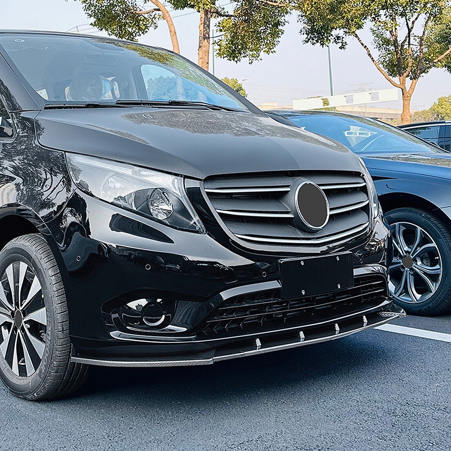 Front Bumper Spoiler Lip Bodykit fits Benz V Class W447 2016-2024 Carbon Look