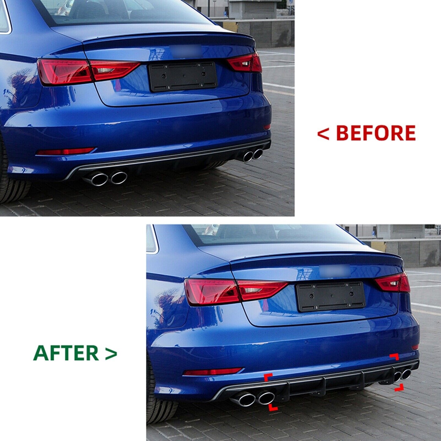 Black Rear Bumper Diffuser Lip Shark Fin fits Audi S3 8V Sedan 2013-2015 2014