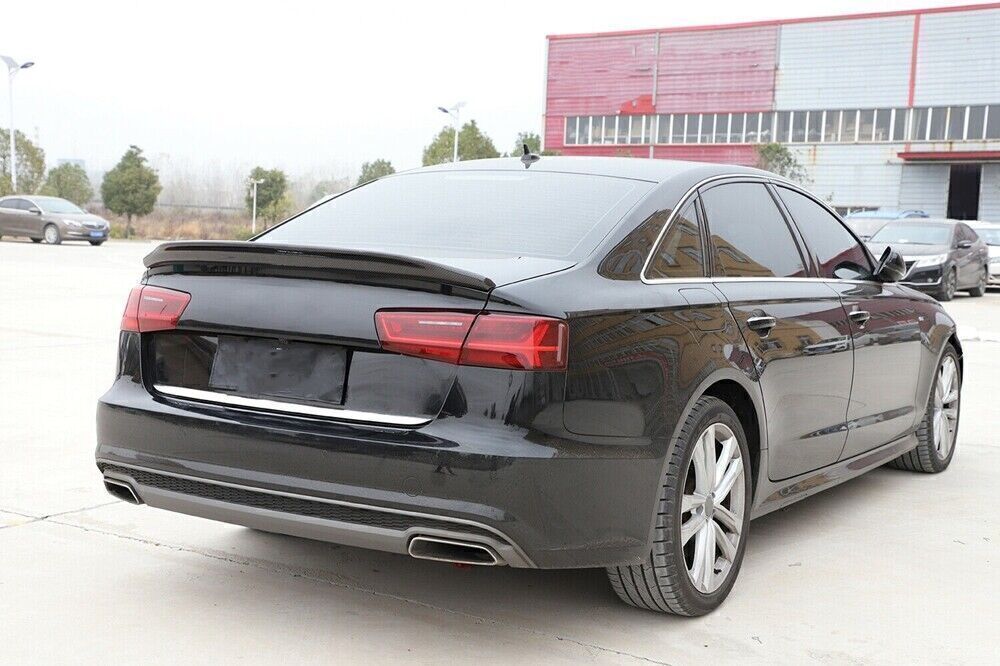 Fit fits Audi A6 C7 Sedan 2012-2018 Carbon Fiber Rear Trunk Spoiler Wing Lip BLK