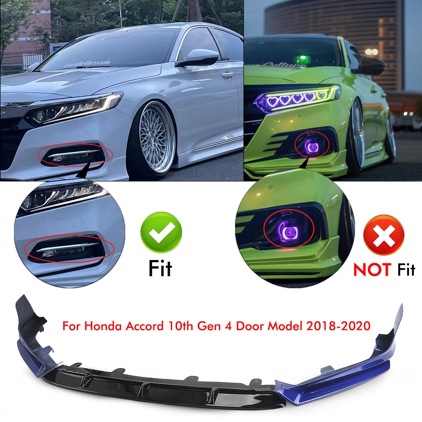 Front Spoiler Splitter Lip Kit fits 2018-2020 10th Gen Honda Accord White 3pcs