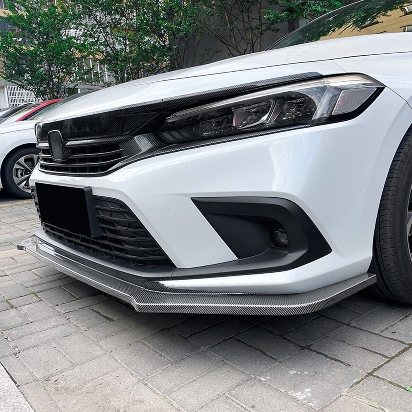 Carbon Style Front Bumper Spoiler Lip fits Honda Civic 11th 21-24 Hatchback Sedan