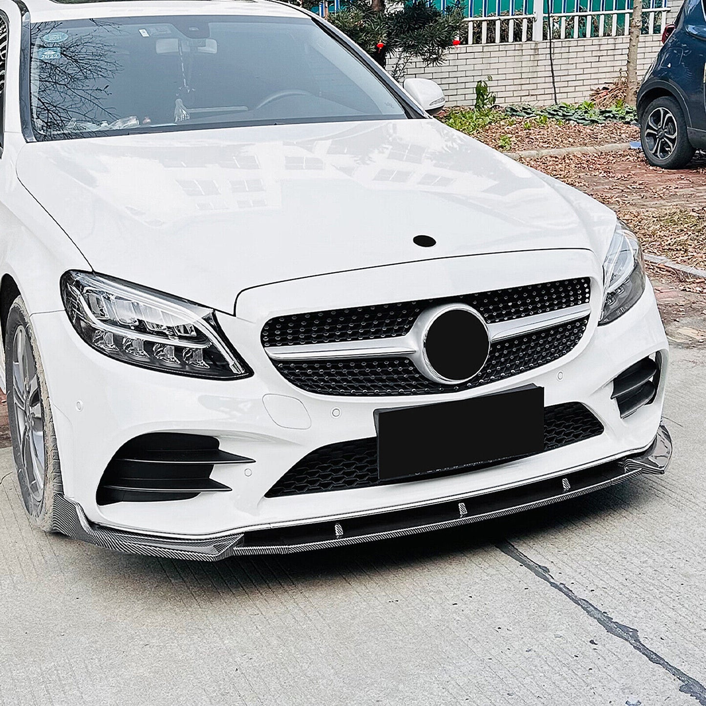 Carbon Style Front Spoiler Splitter Lip fits Mercedes Benz C Class W205 2019-2021