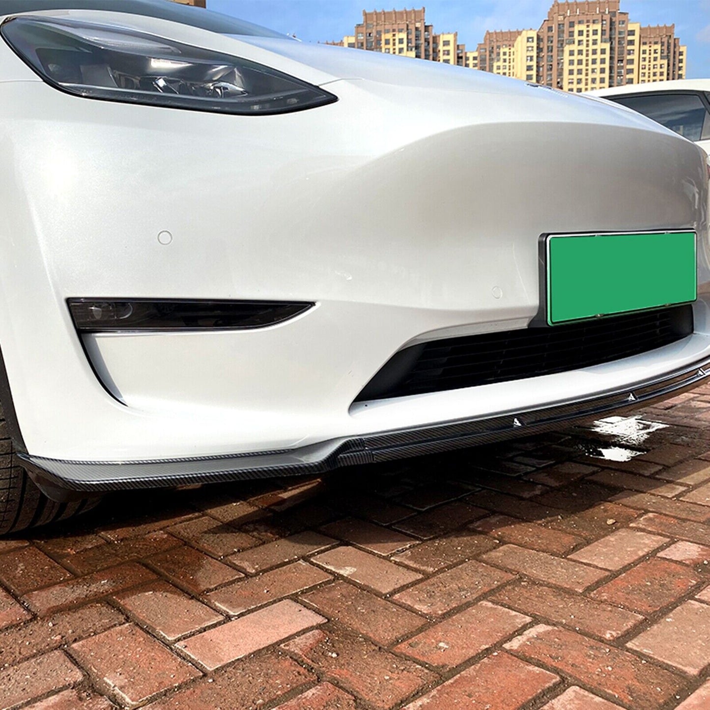 Carbon Fiber Look Front Bumper Spoiler Splitter Lip fits Tesla Model Y 2020-2023