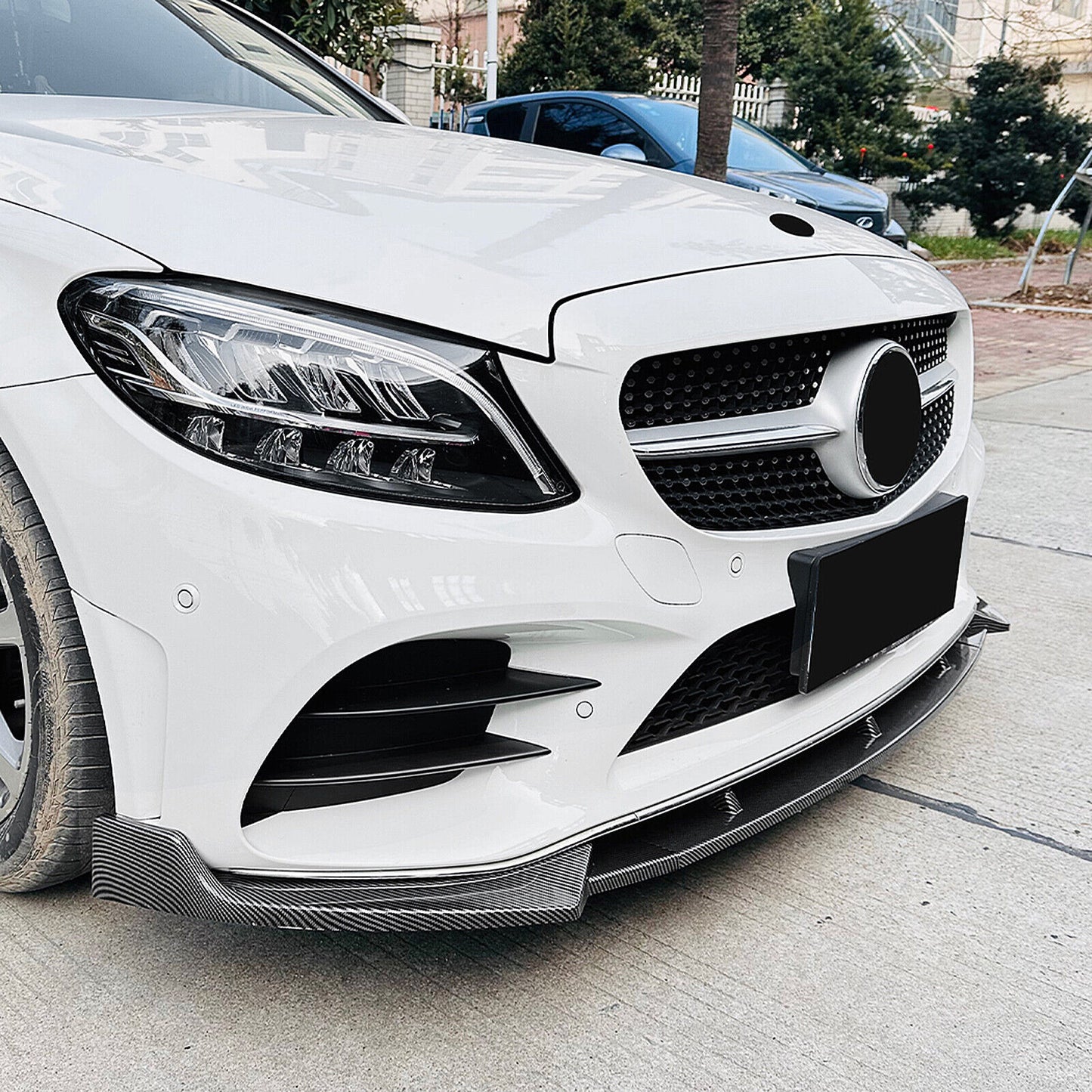 Carbon Style Front Spoiler Splitter Lip fits Mercedes Benz C Class W205 2019-2021