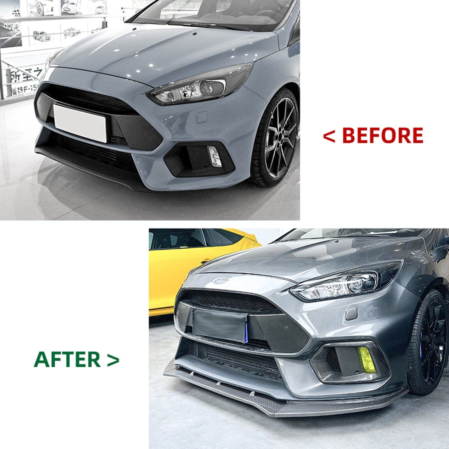 3pcs Vivid Black Front Bumper Spoiler Lip fits fitsd Focus RS MK3 2015-2018