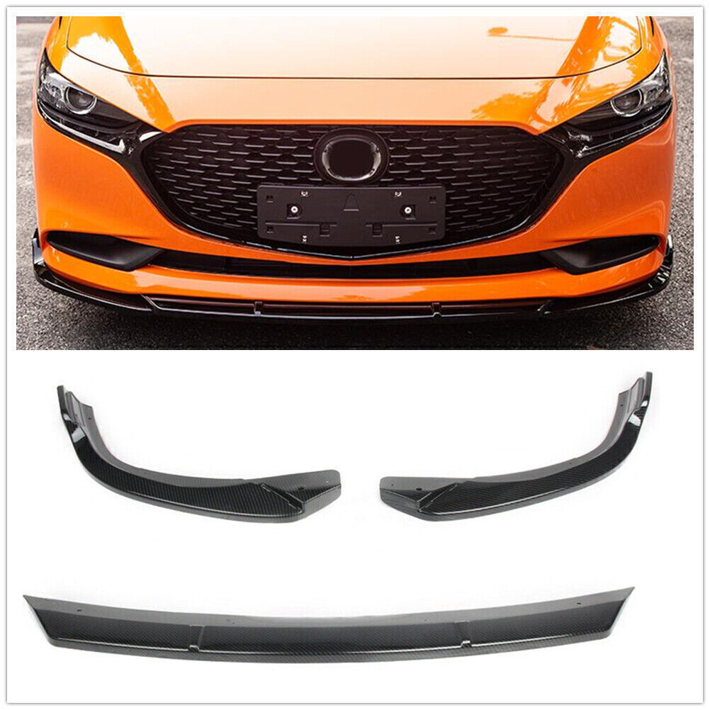 3X Carbon Fiber Look Front Bumper Spoiler Lip fits 2019 2020 Mazda 3 Sedan Axela