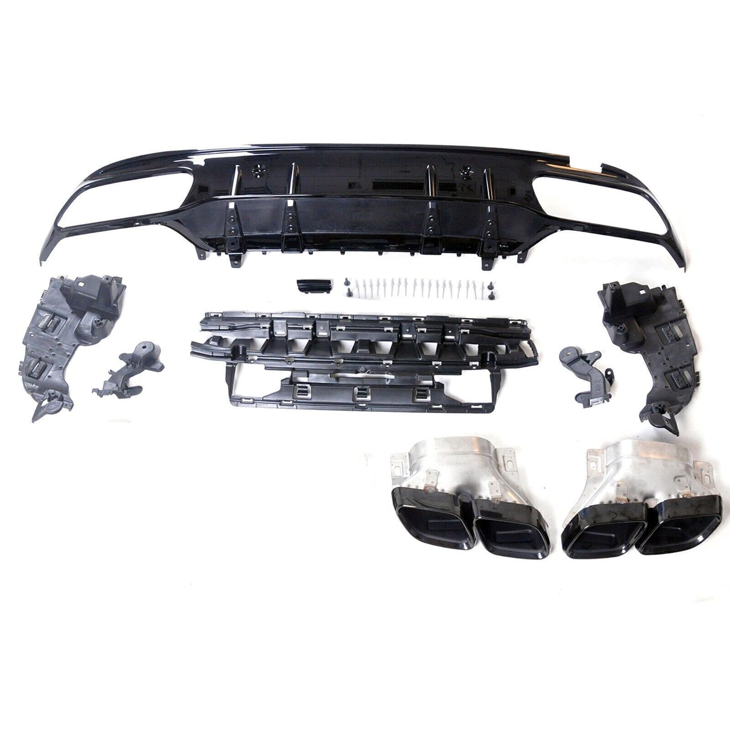Rear Diffuser Exhaust Tips Black Body Kit fits Mercedes Benz W205 C Class 15-21