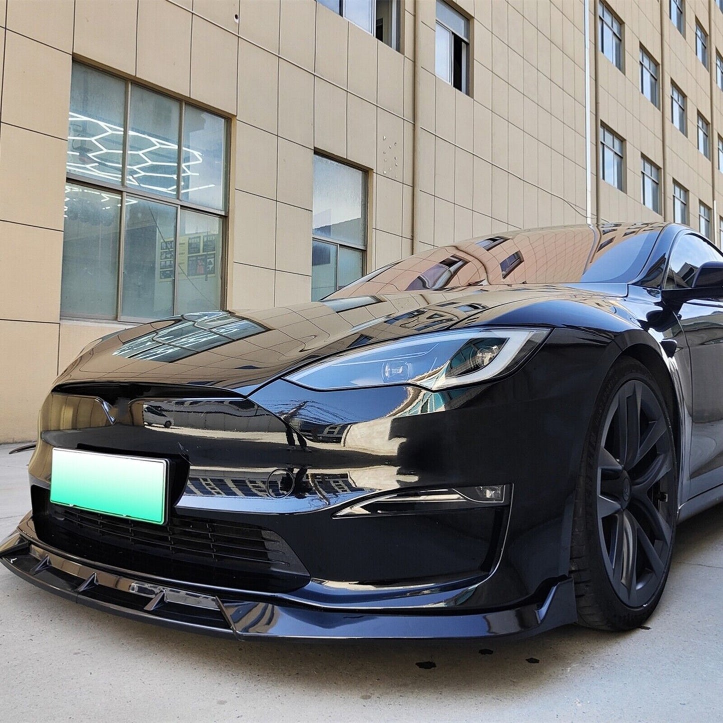 Gloss Black Front Bumper Spoiler Lip Splitter fits Tesla Model S 2021-2023