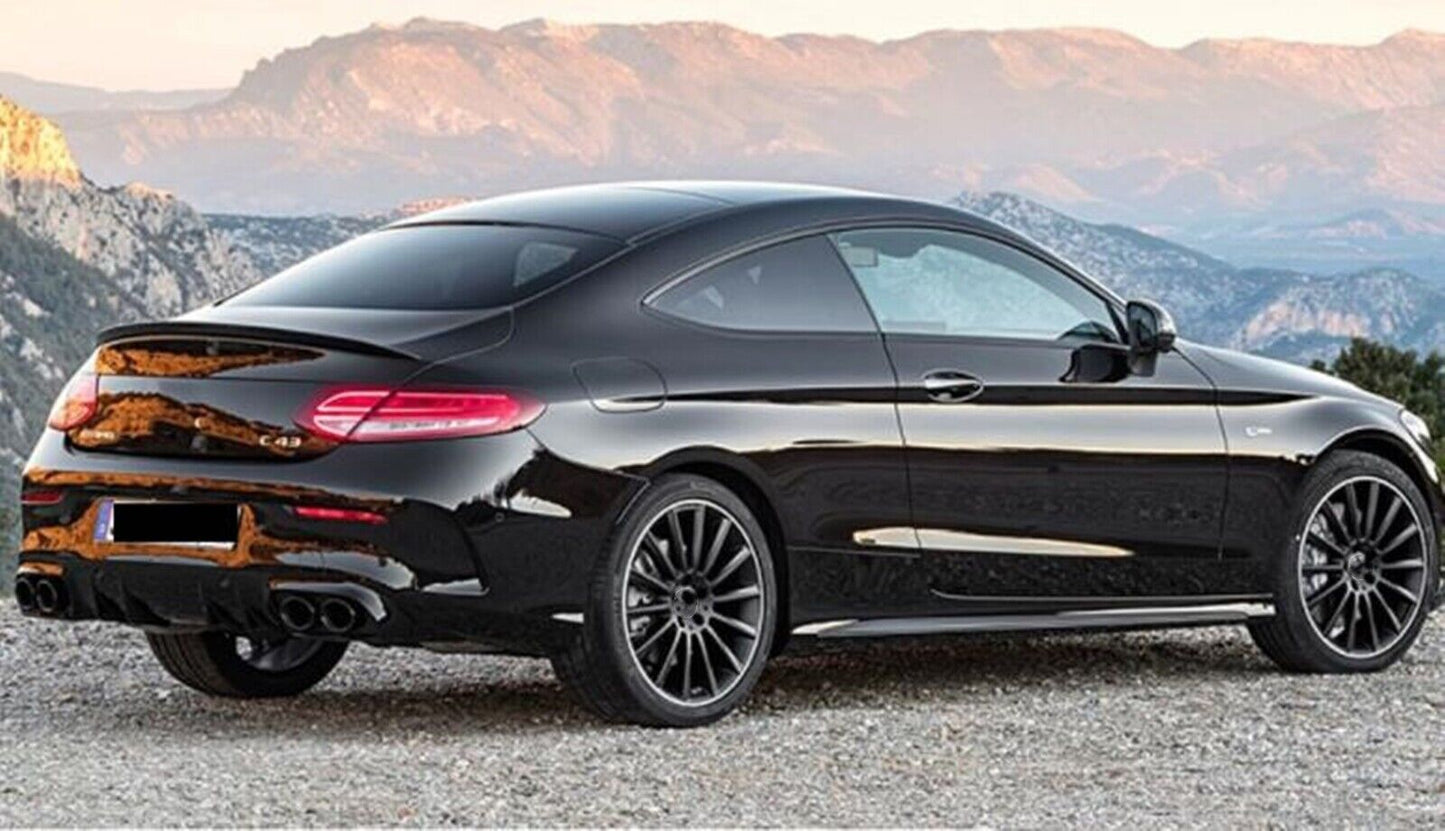 Rear Diffuser Lip + Exhaust Pipe Black fits Mercedes W205 15-21 2 Door C43 Style