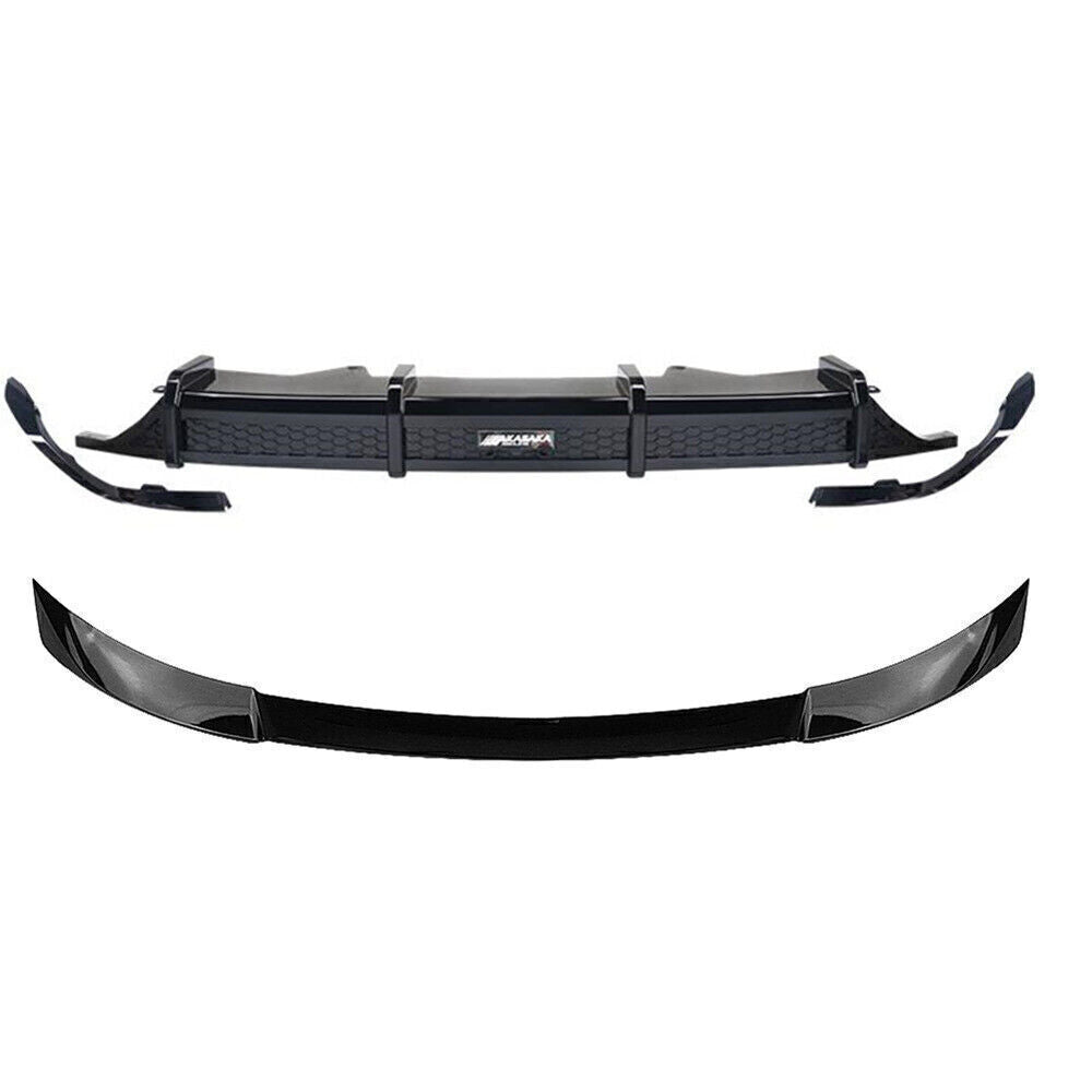 Gloss Black Front Spoiler Lip + Rear Bumper Diffuser fits Honda Accord 2018 2019