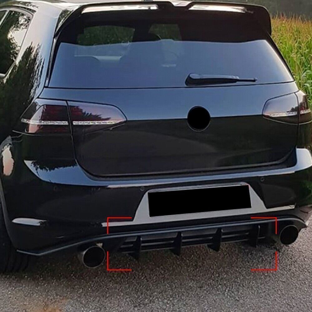 fits Volkswagen Golf MK7 GTI Rear Black Bumper Diffuser Shark 3 Fins Spoiler Lip