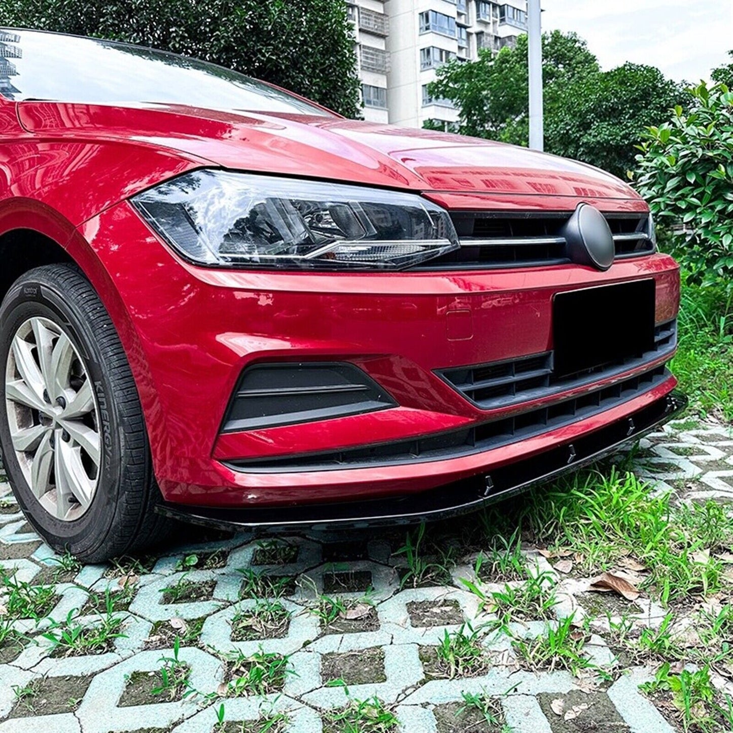 Gloss Black Front Bumper Spoiler Lip fits VW Polo MK6 GTI 19-22 Hatchback 5 Door