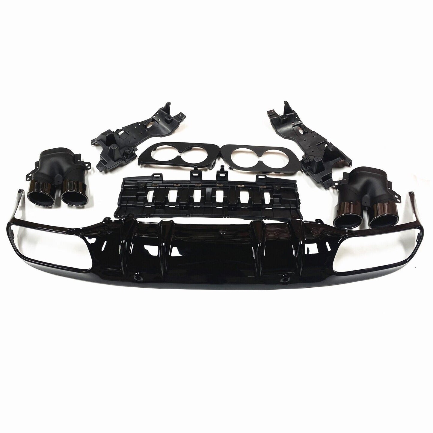 Rear Diffuser Lip + Exhaust Pipe Black fits Mercedes W205 15-21 2 Door C43 Style