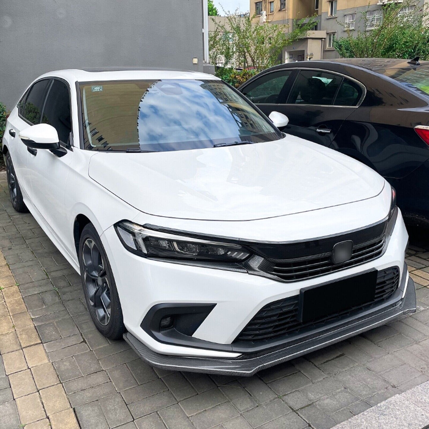 Carbon Style Front Bumper Spoiler Lip fits Honda Civic 11th 21-24 Hatchback Sedan