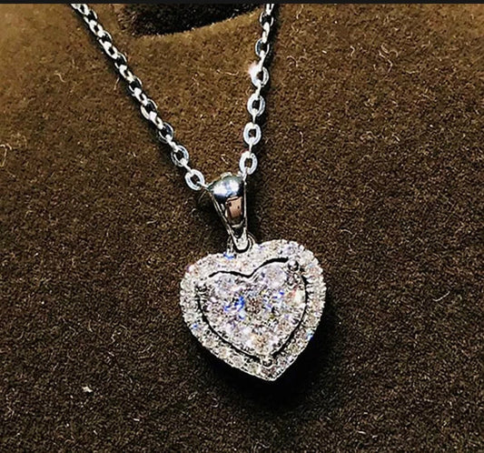 Diamond Heart Crystal Pendant 925 Sterling Silver Chain Necklace Womens Ladies Jewellery