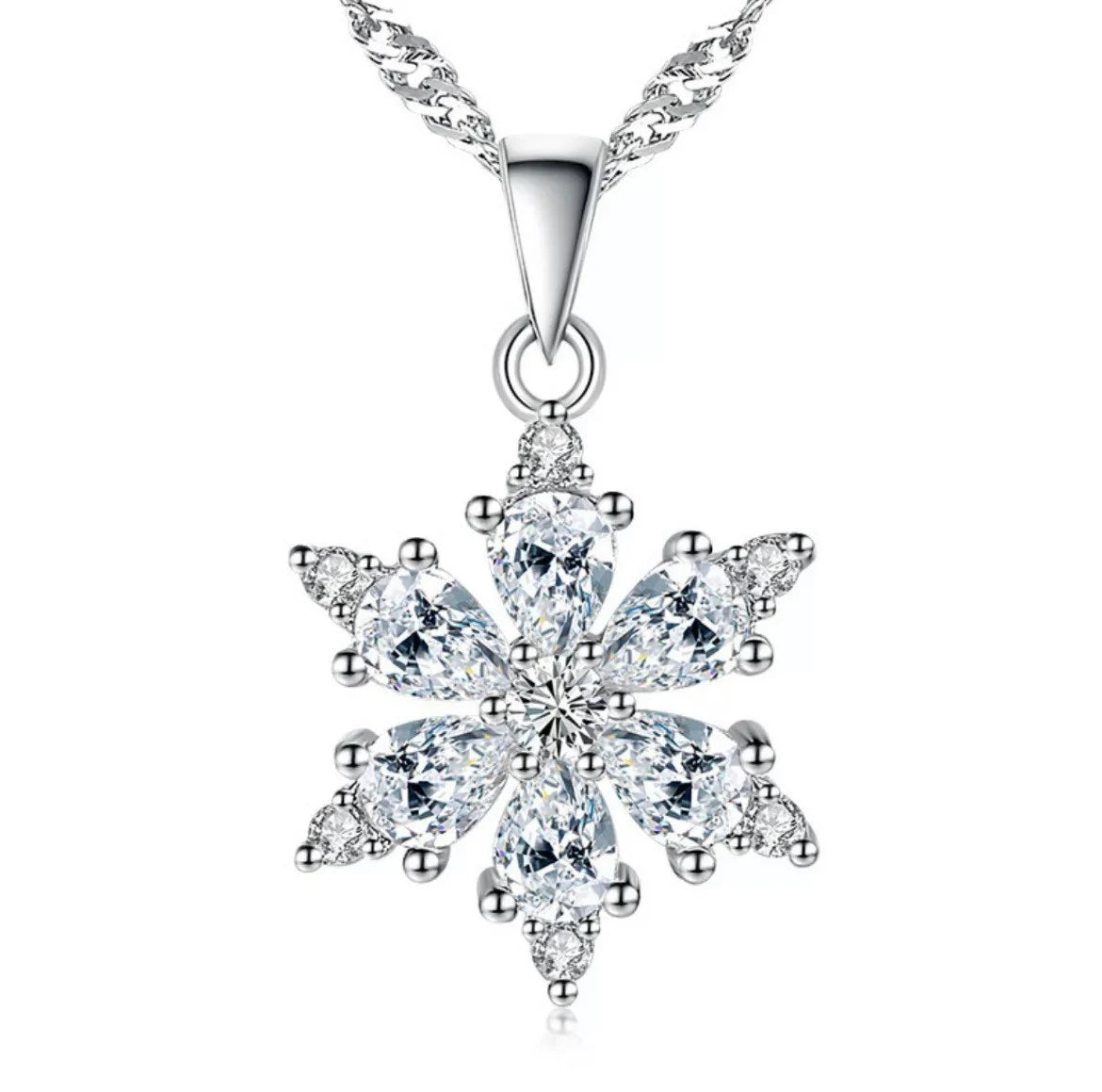 Christmas Gift 925 Sterling Silver Snowflake Pendant Necklace Womens Jewellery