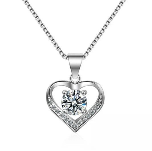 Heart Crystal Pendant 925 Sterling Silver Chain Necklace Womens Ladies Jewellery