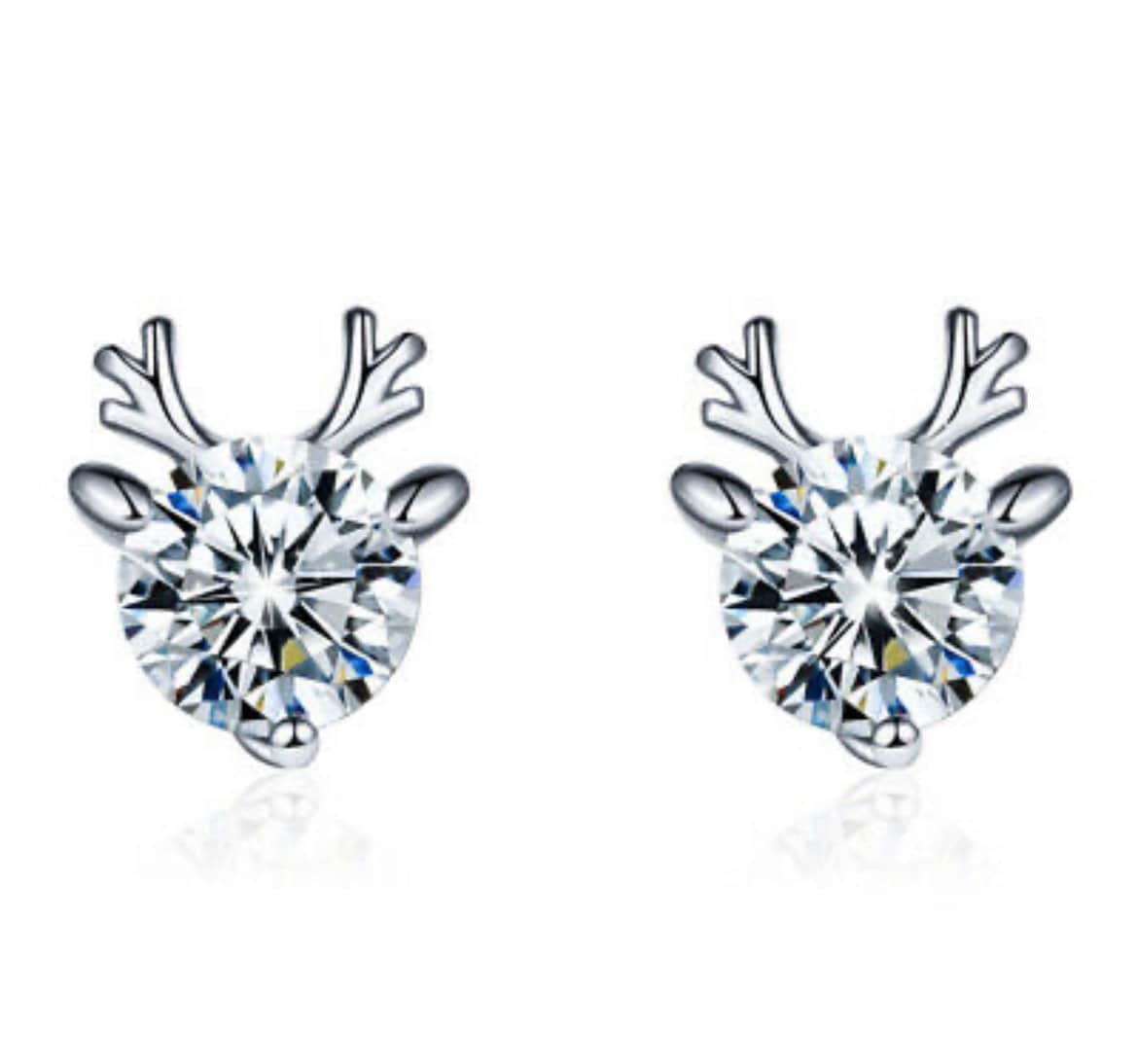 925 Sterling Silver Christmas Reindeer Elk Stud Earrings Womens Girls Jewellery