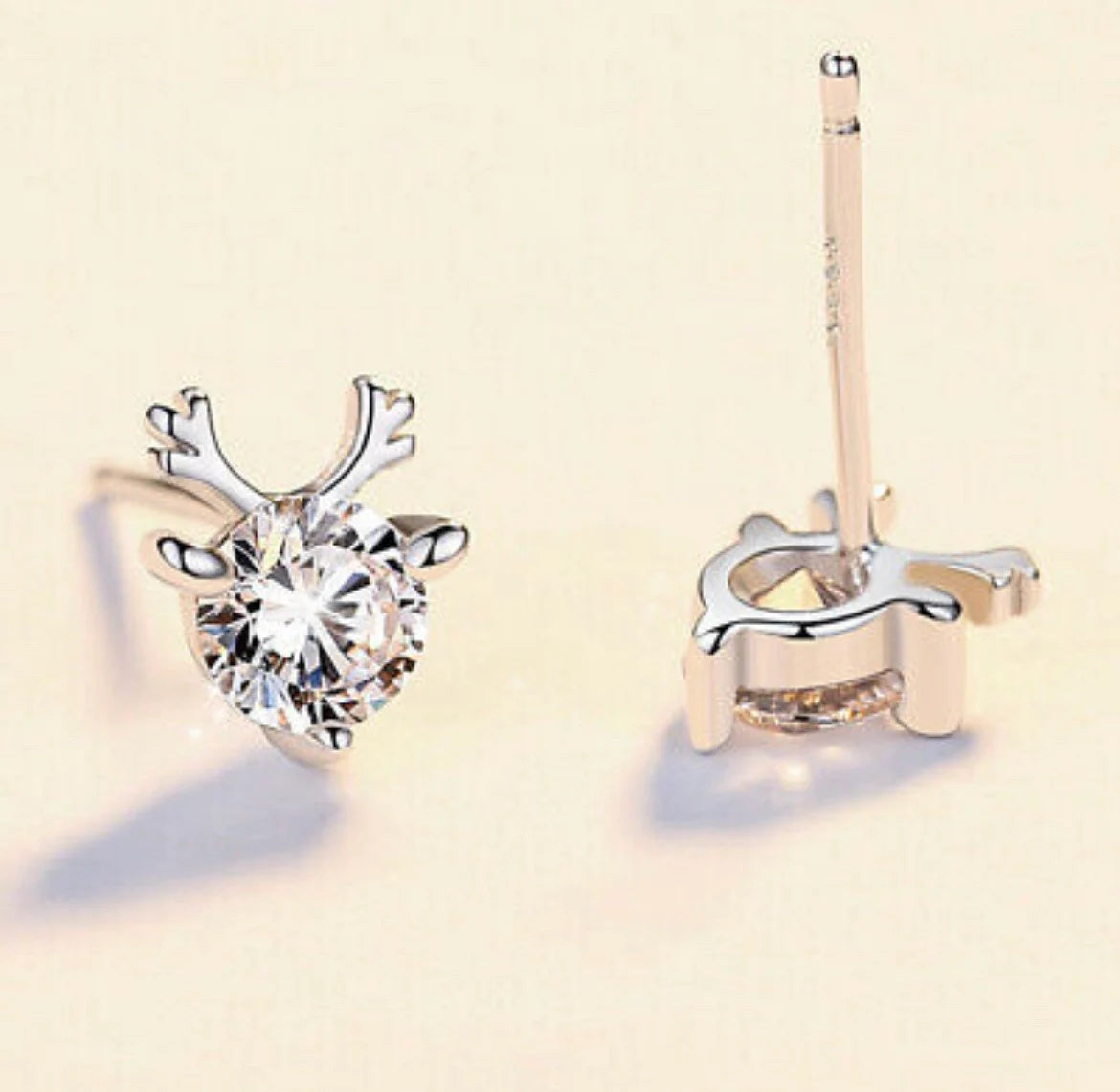 925 Sterling Silver Christmas Reindeer Elk Stud Earrings Womens Girls Jewellery