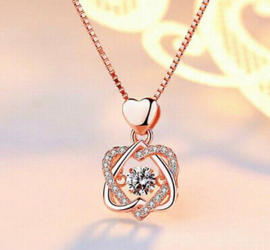Rose Gold Heart Pendant 925 Sterling Silver Chain Necklace Women’s crystal Jewellery Gift